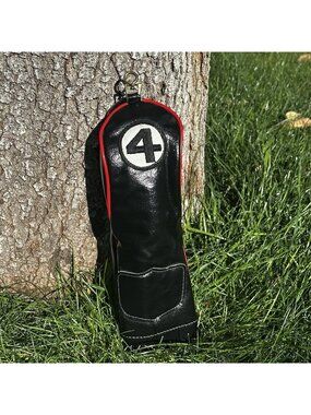 Vintage #4 Golf Club Head Cover Black Red Piping Retro Faux Leather Fleece Lined